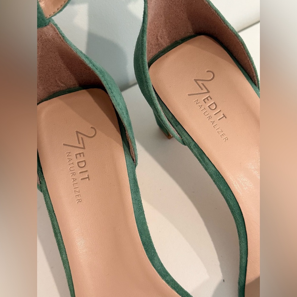 NATURALIZER 27 Edit Iriss Green Suede Leather Sandal Heel Sz 9.5 B 40.5 - Picture 3 of 10